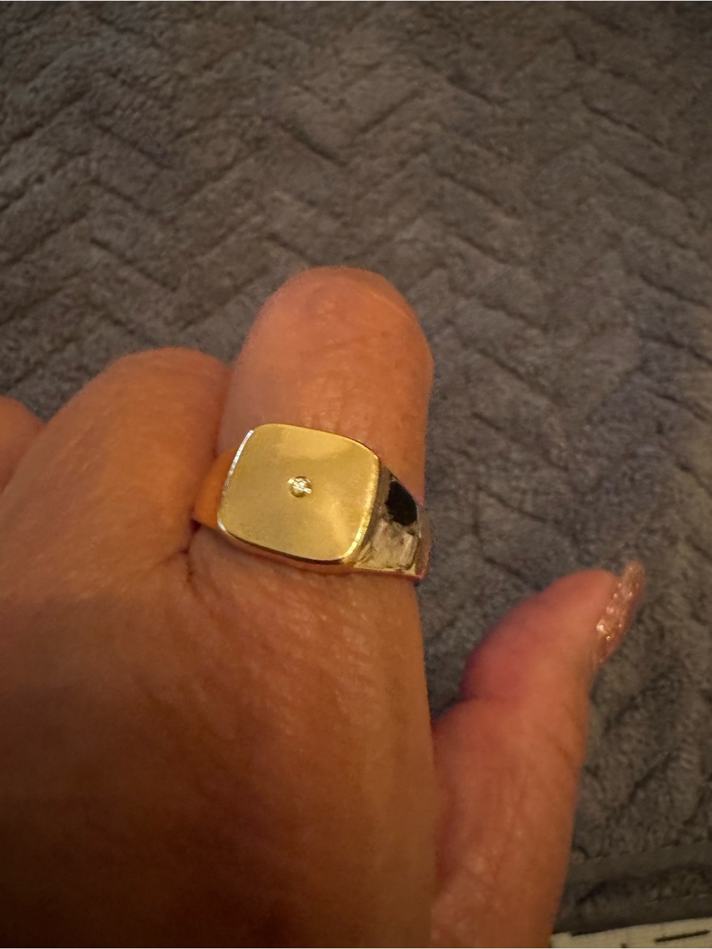 Avon Gold-Tone Square Signet Ring with Center Crystal